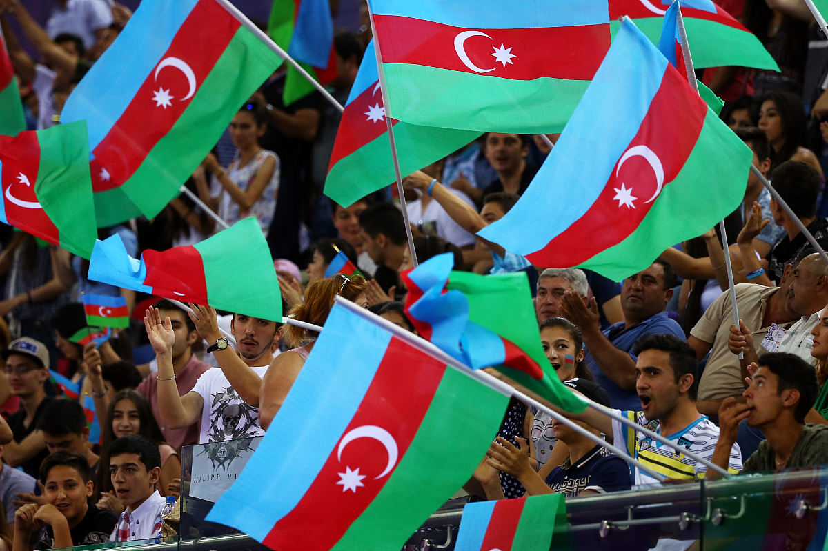 baku, azerbaijan - june 15:  azerbaijani fans show their support