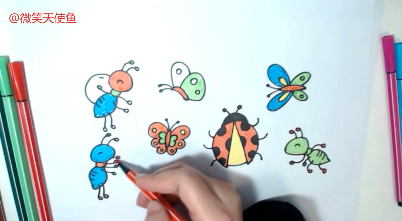 鱼儿教你画:简笔画小蚂蚁蝴蝶和瓢虫