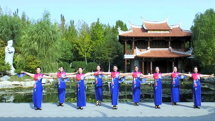 杨艺广场舞《中华民谣》一群旗袍美女在公园演示中华民谣,太美了