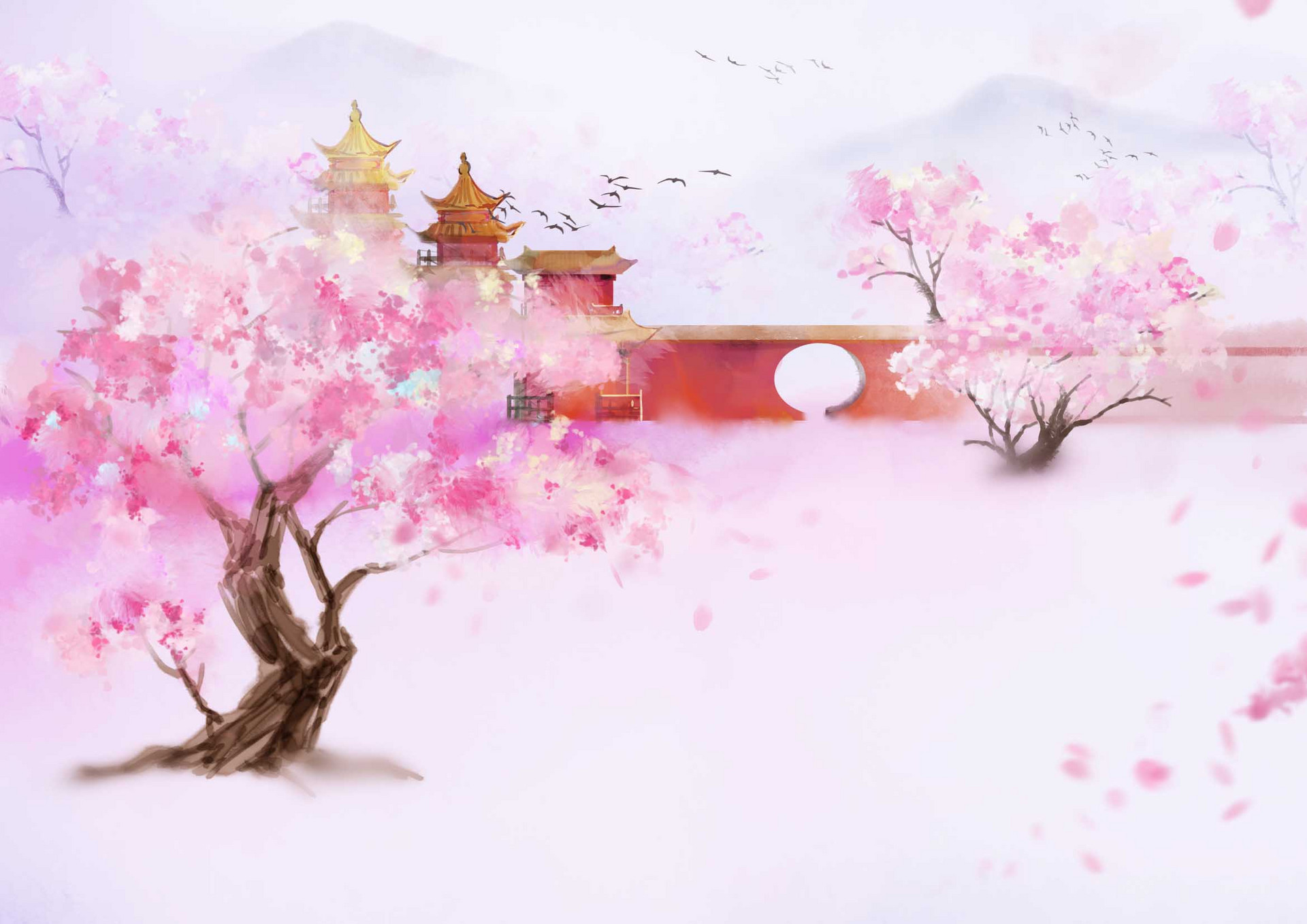 樱花树下典雅唯美的古装美女古风写真图片(2)_配图网