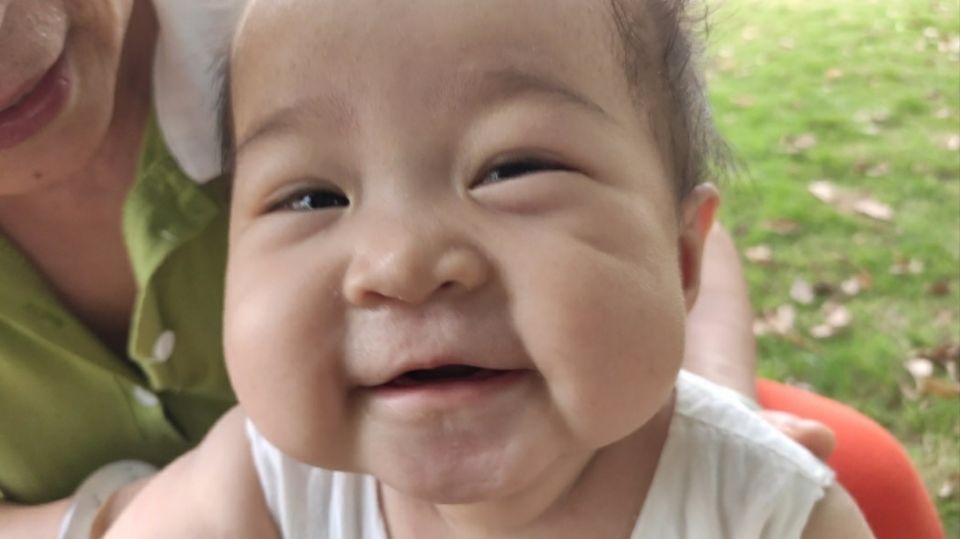 婆婆带萌宝去看石头鱼,宝宝还上手去抓,网友说宝宝胆子真大