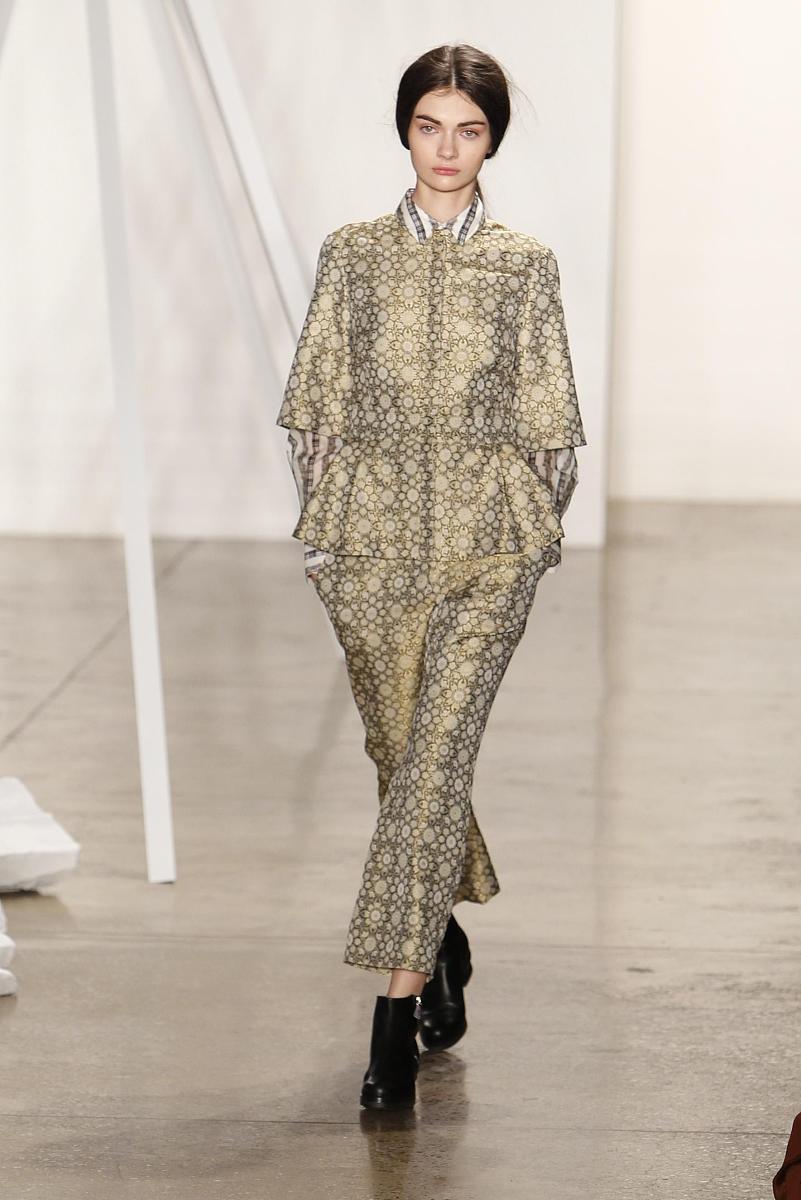 new york, ny - february 08:  a model walks the runway at the sun