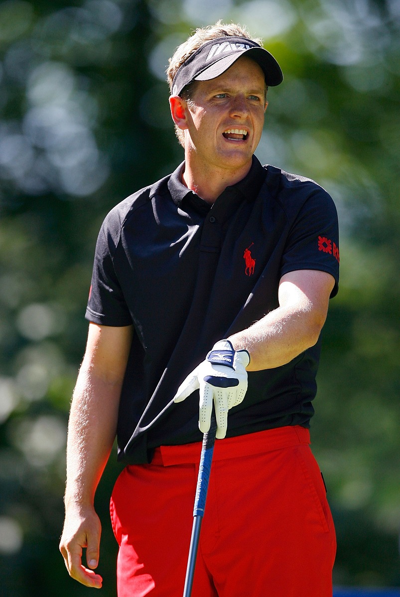 norton, ma - august 31:  luke donald of england watches a tee sh