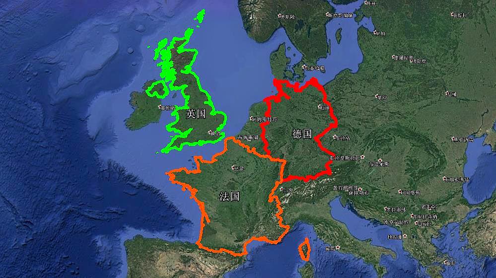 [图]卫星地图看德国、英国、法国,二战时德国为何始终打不败英国?