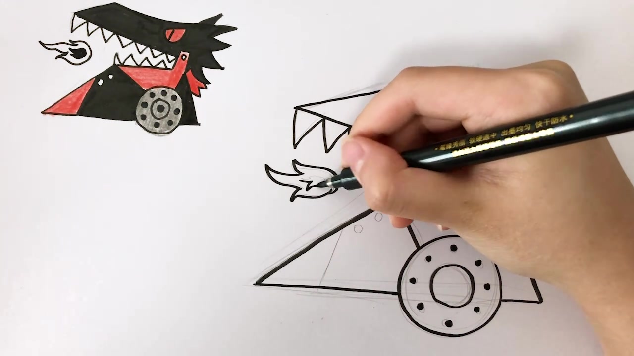 《机器人争霸》儿童手绘简笔画之机器人赤焰暴龙