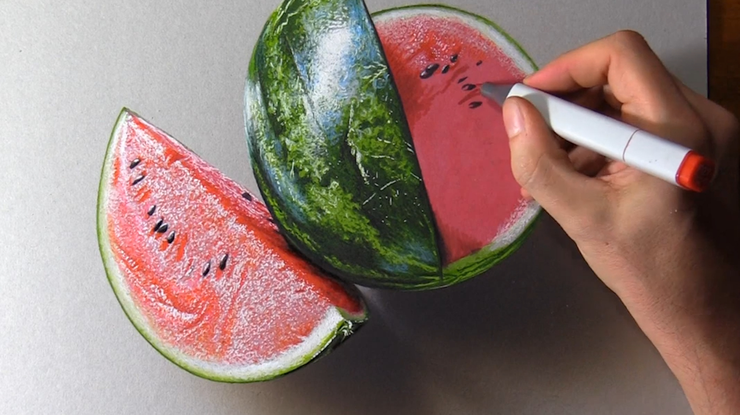 牛人画“西瓜”超写实的技法,把西瓜画得栩栩如生!