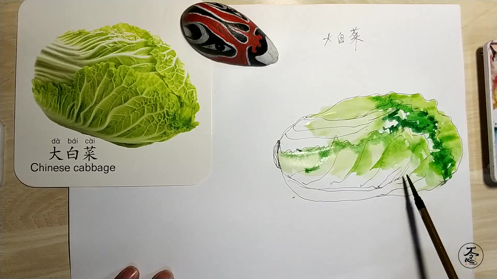 绘画基础教程:大白菜简笔画水彩上色,适合宝宝学画画