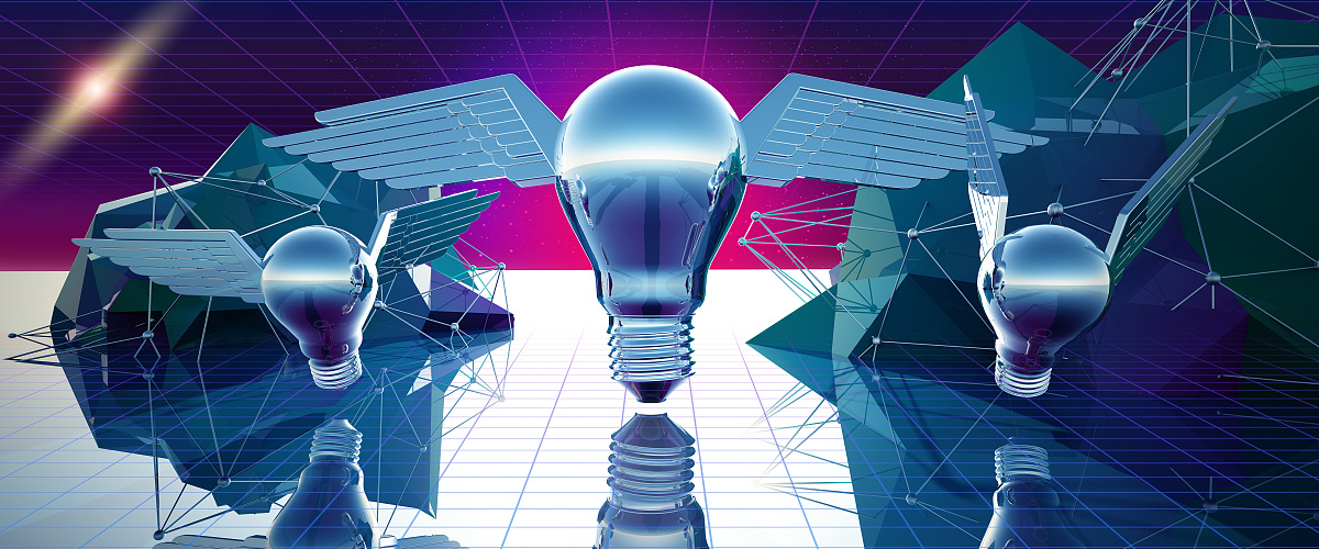 retro futuristic new idea innovation lamp composition