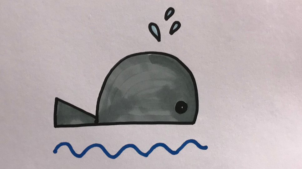 Q版小鲸鱼幼儿亲子简笔画,带宝宝感受色彩,轻松学习画海洋生物