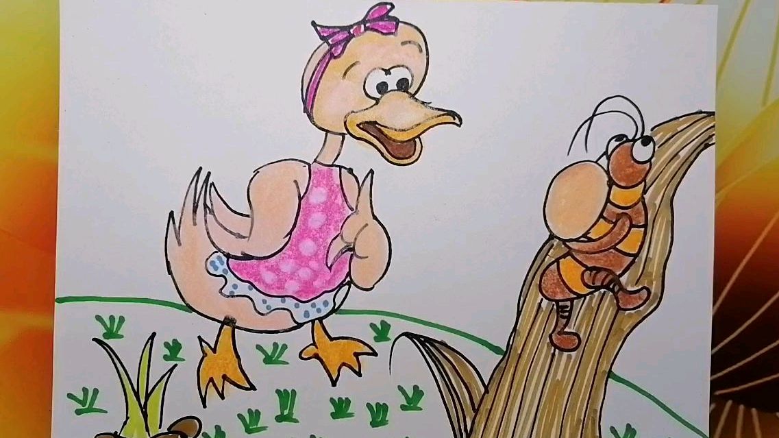 《鸭妈妈写勤劳的蚂蚁》儿童画