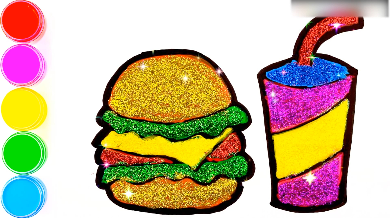 简易画教你怎么画汉堡跟饮料,涂完颜色简直跟真的一样!