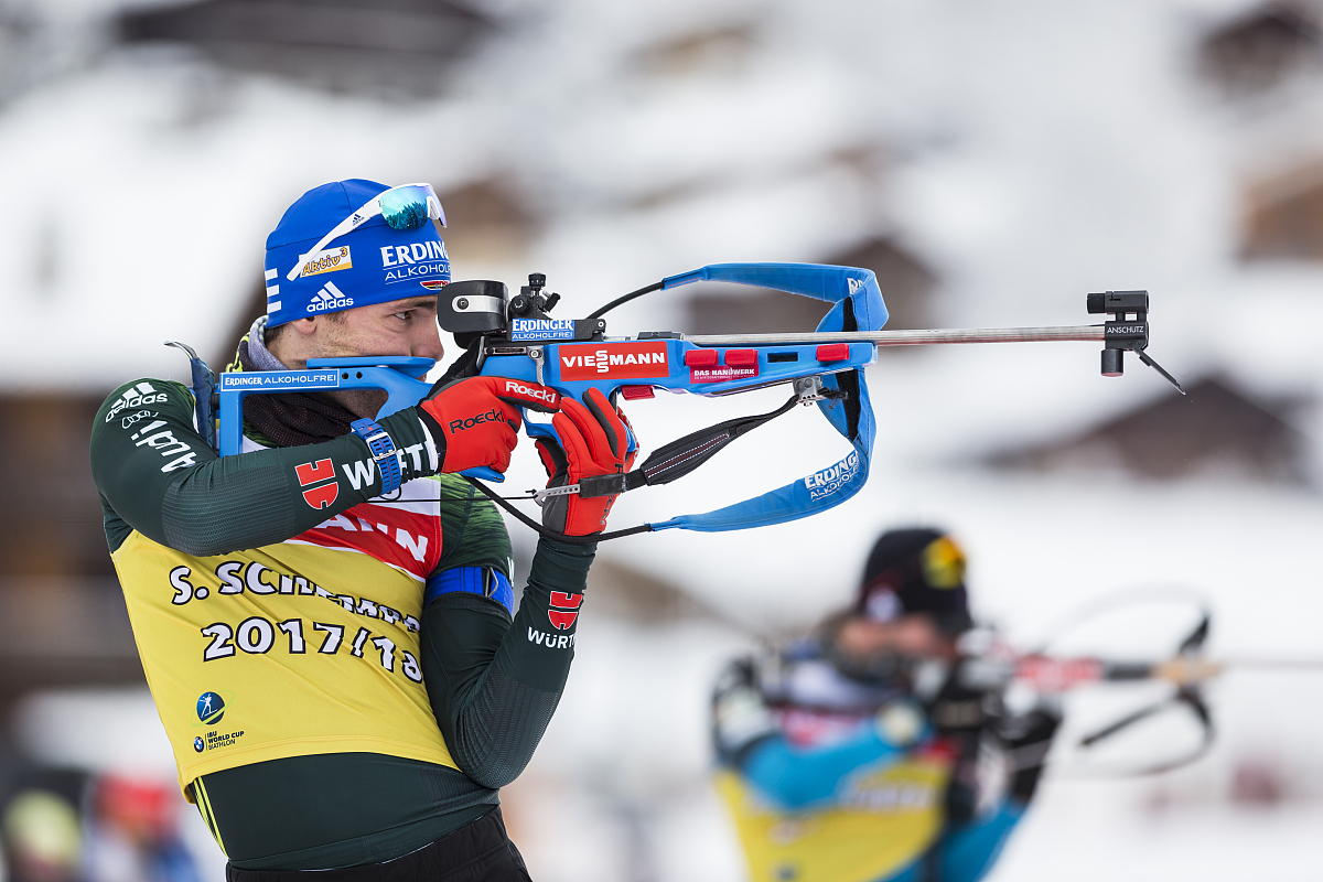 annecy, france - december 13:  simon schempp of germany shoots d
