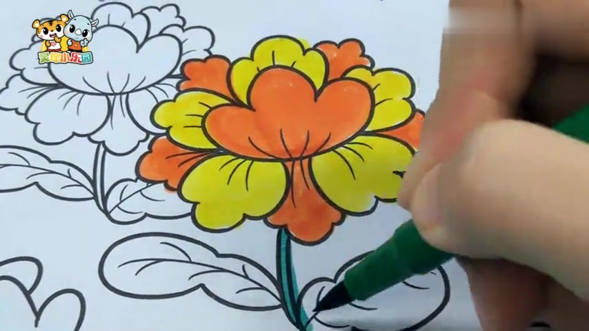 亲子创意涂色:多彩美丽的牡丹花,一起来画画吧!