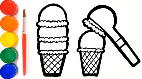 冰淇淋披萨奶茶的简笔画 儿童艺术绘画