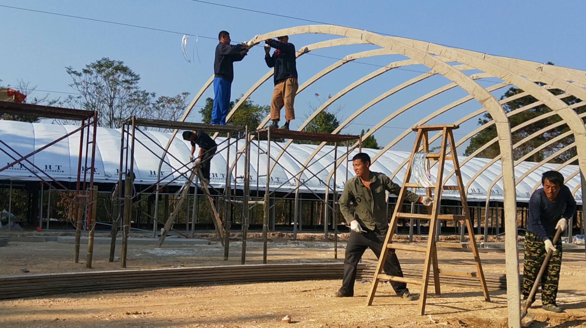 养鸡大棚搭建过程,看到的是日积月累的技术,工作效率很高