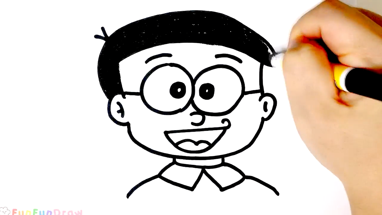 幼儿益智早教画画,简笔画哆啦A梦最好朋友大雄画像,彩画