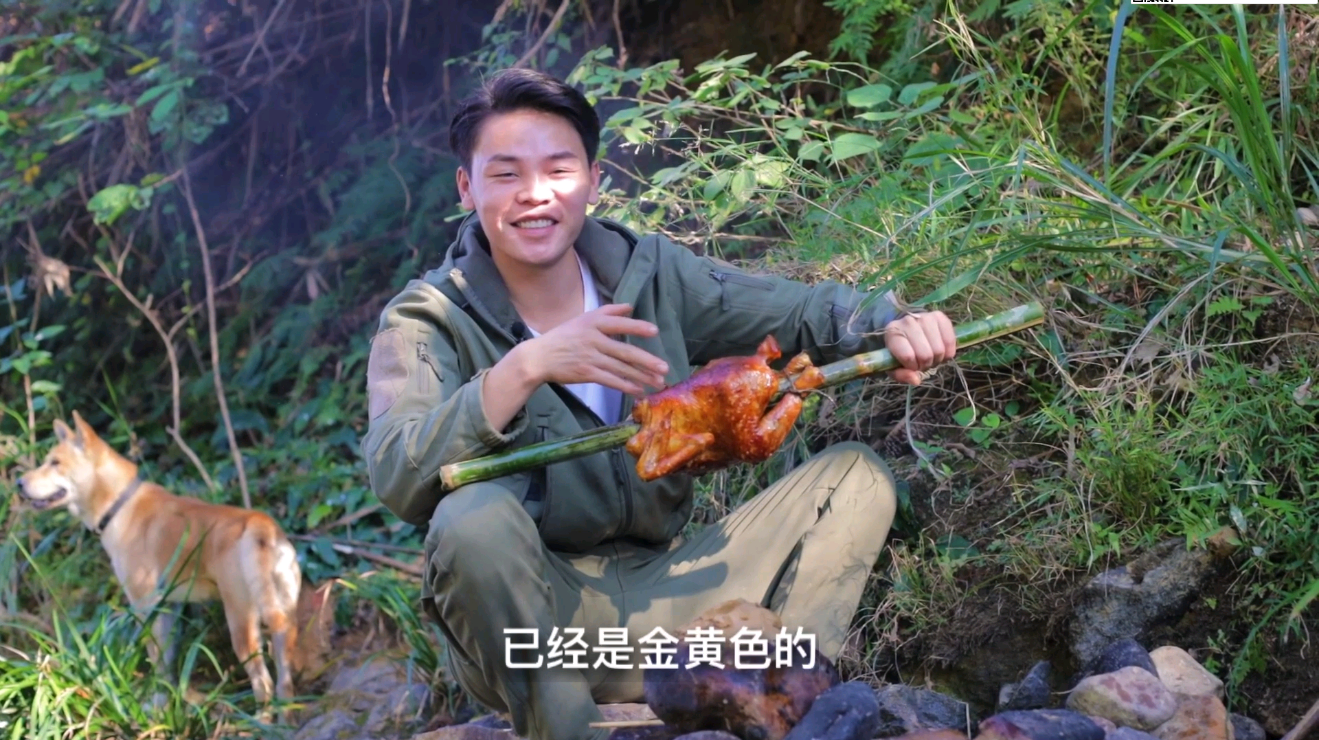 炭火烤鸡,到底有多美味?看野货表情就知道了!
