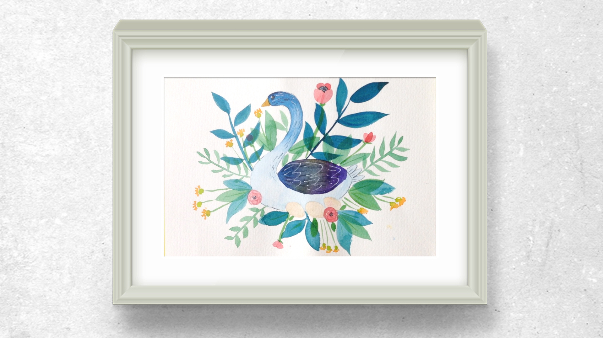 水彩画新手入门,植物跟动物组合,10分钟完成一幅好看的插画作品