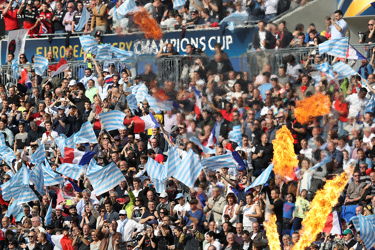 lyon, france - may 14:  racing 92 supporters enjoy the atmospher