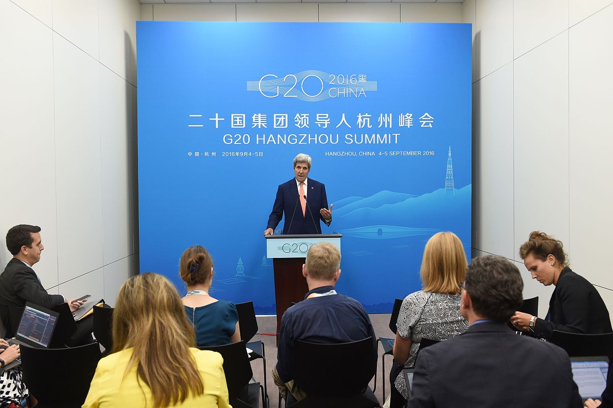 2016年9月4日,杭州,美国国务卿克里出席新闻发布会.g20杭州峰会进行中