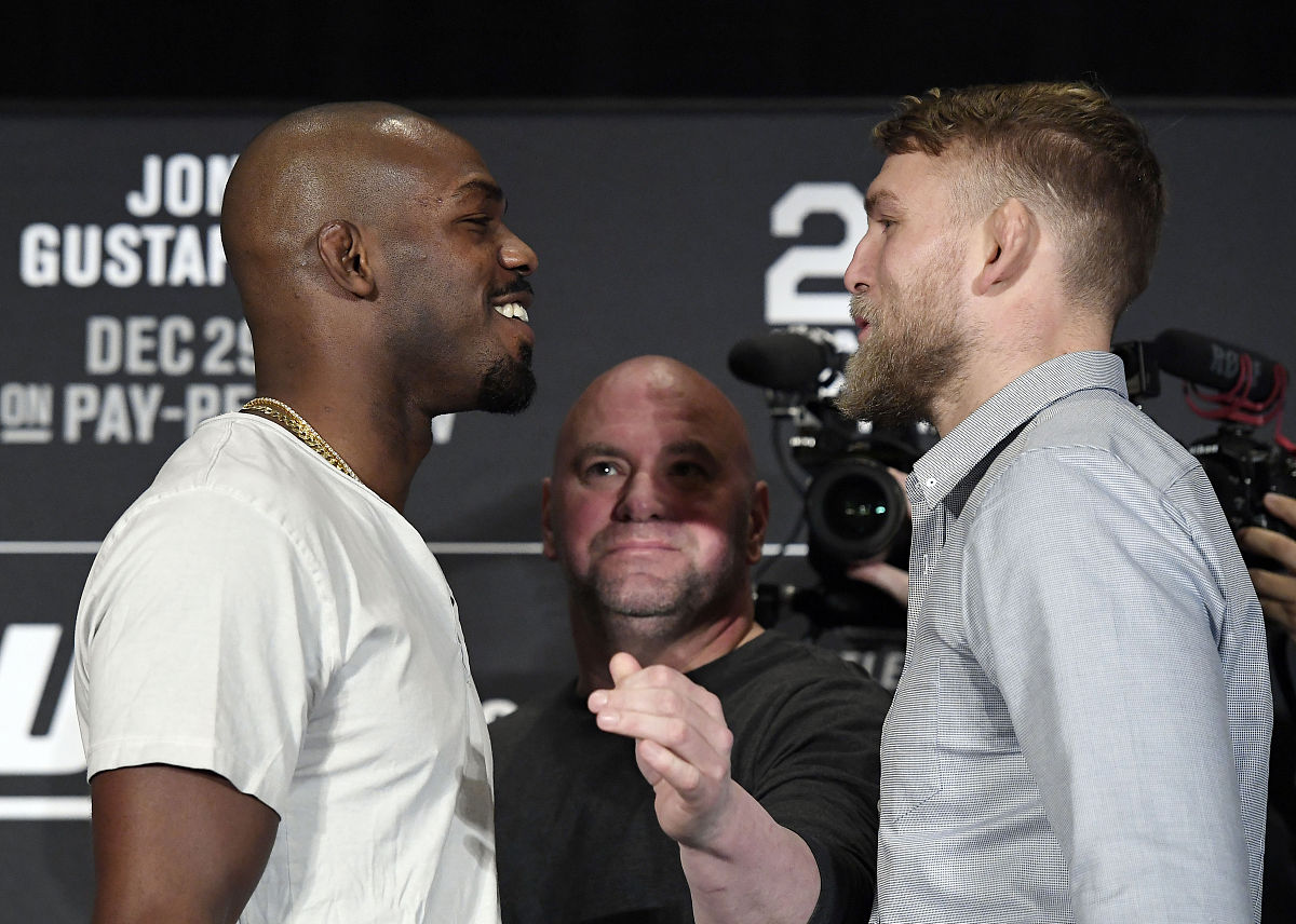 los angeles, ca - december 27: )pponents jon jones (l) and alexa