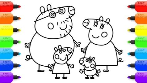 佩奇一家人 简笔画彩色画