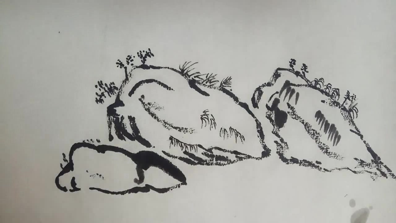 山水画入门基础:石上草苔的画法,简单易学