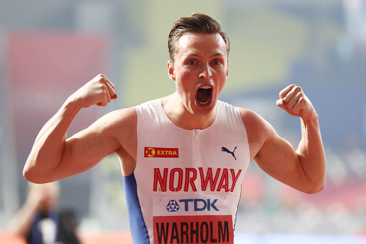 doha, qatar - september 30: karsten warholm of norway celebrates