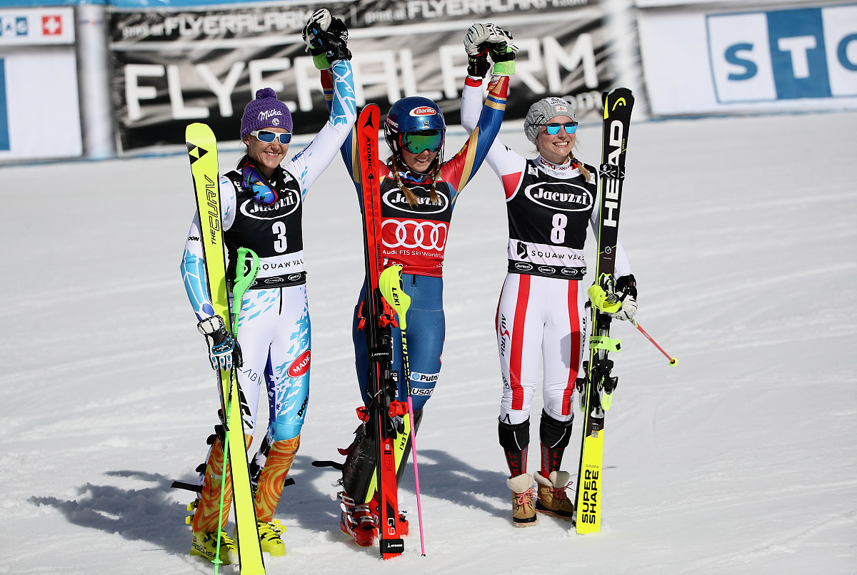 squaw valley, ca - ma<strong>r</strong>ch 11:  (l-r) second place finisher sarka
