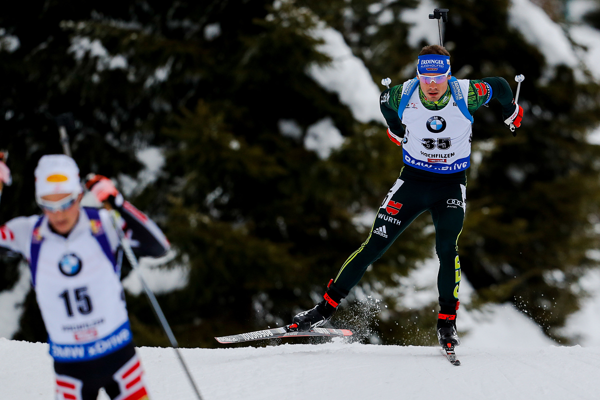 hochfilzen, austria - december 08: simon schempp of germany in a