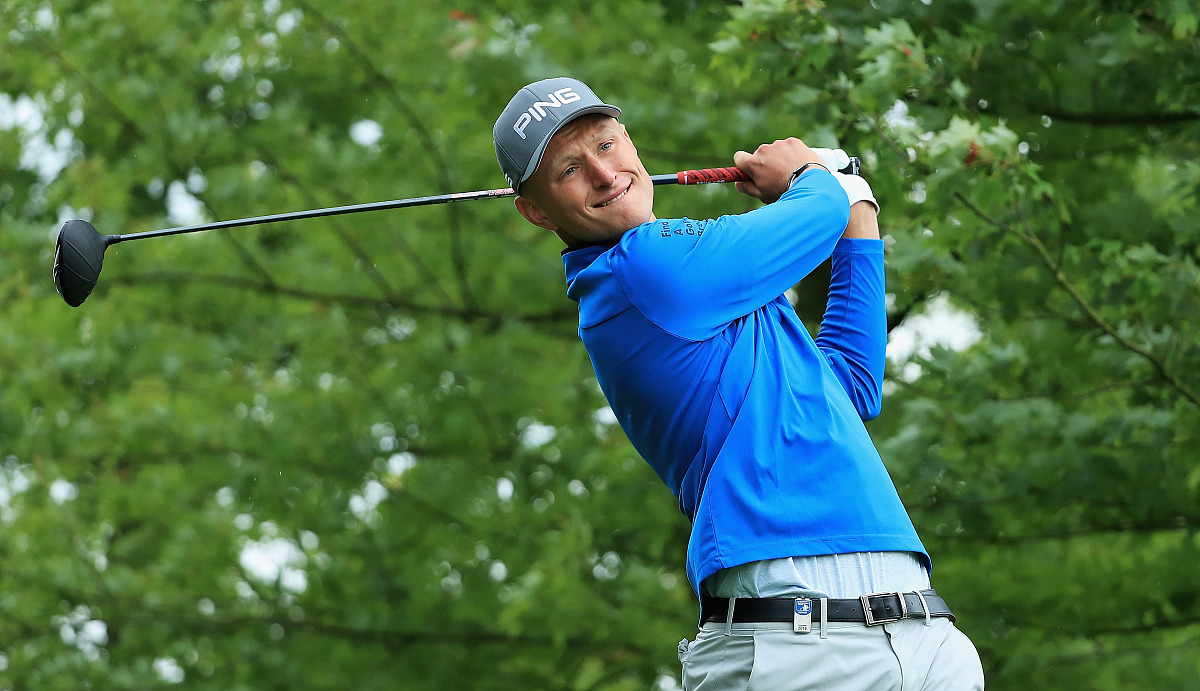 lumbres, france - june 14:  adrian meronk of poland tees off on 
