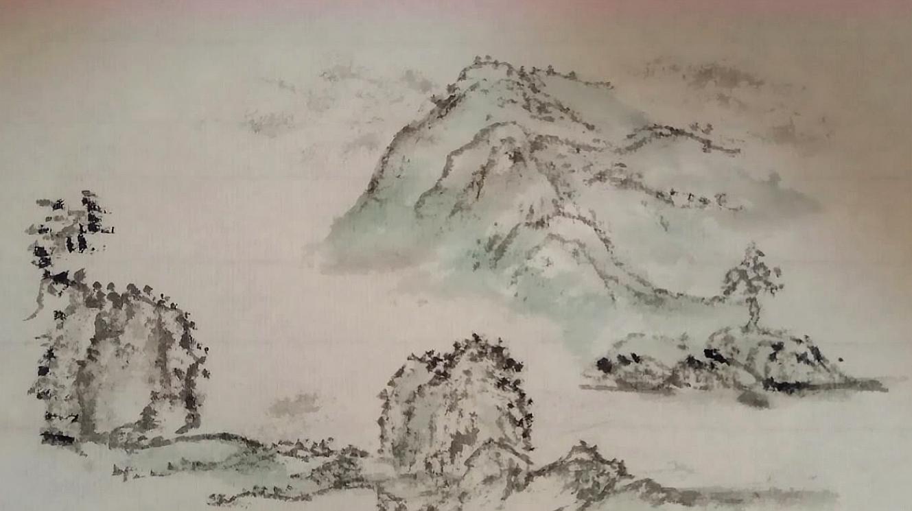 [图]国画山水,水绿山青春日长,意境幽远