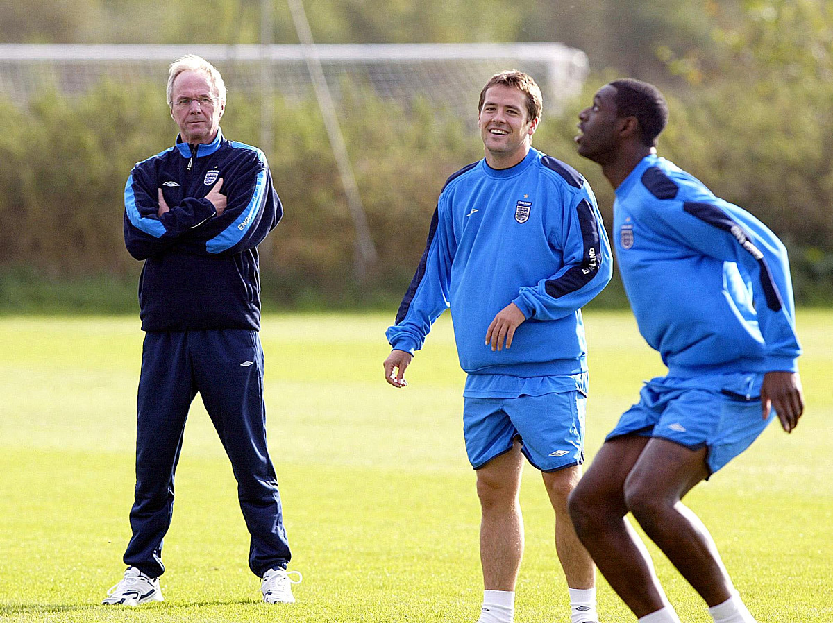 england manager sven-goran eriksson keeps an eye on ledley king 