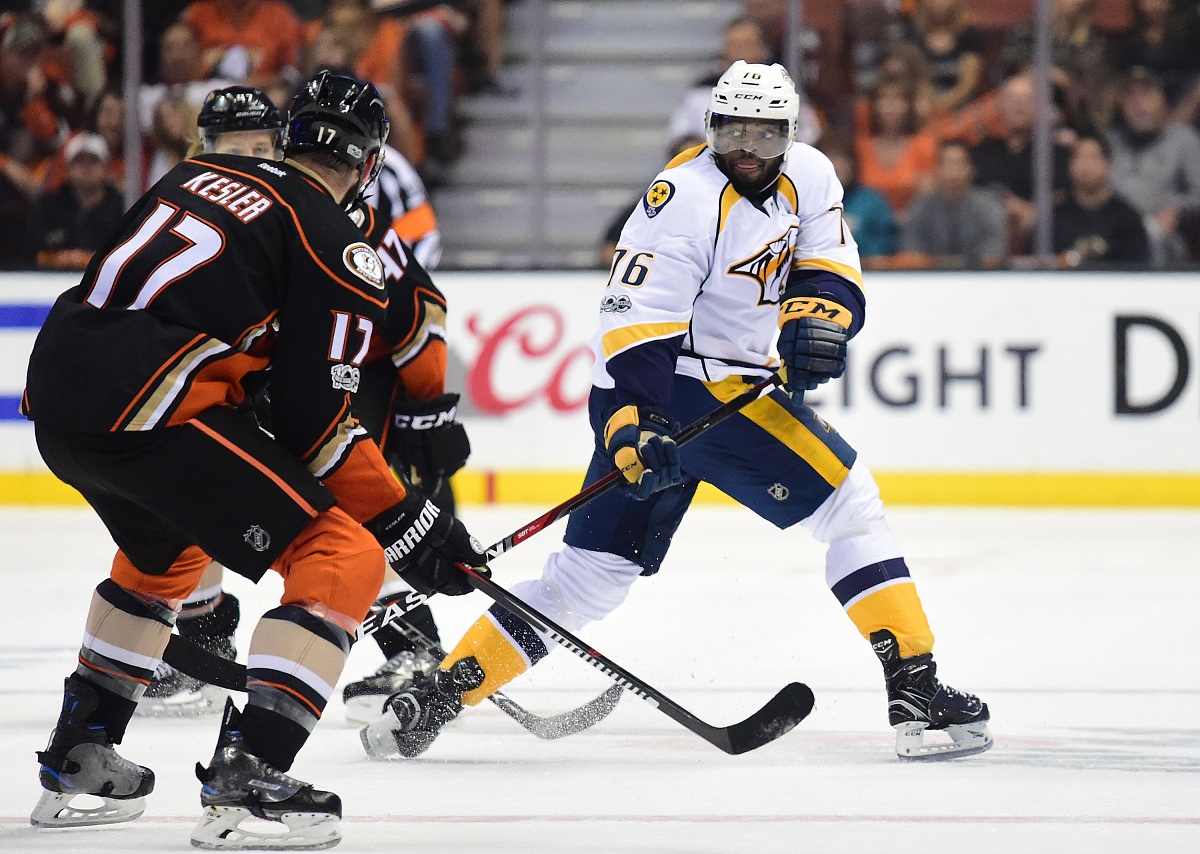 anaheim, ca - may 20: p.k. subban #76 of the nashville predators