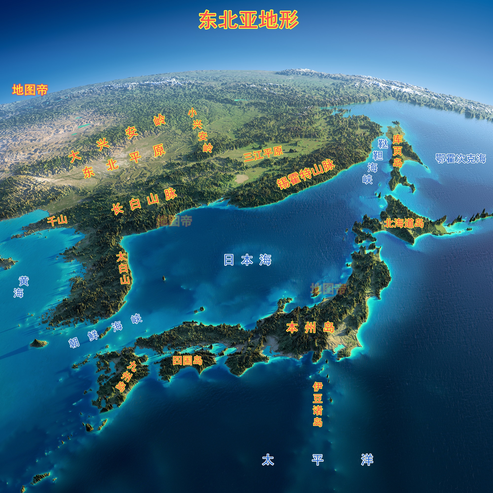 日本与朝鲜半岛 地形图与夜景图欣赏 来自百家号 地图帝 不错网