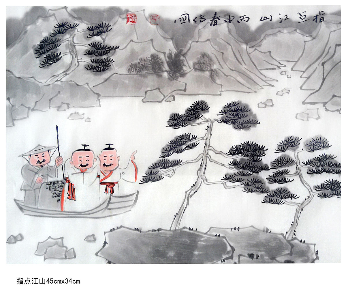 将 一幅指点江山的模样 翻译为英文