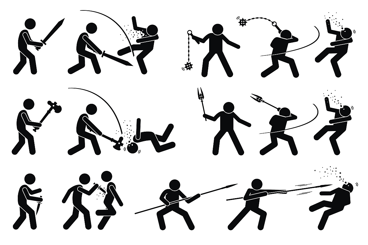 man using medieval war weapons to attack.