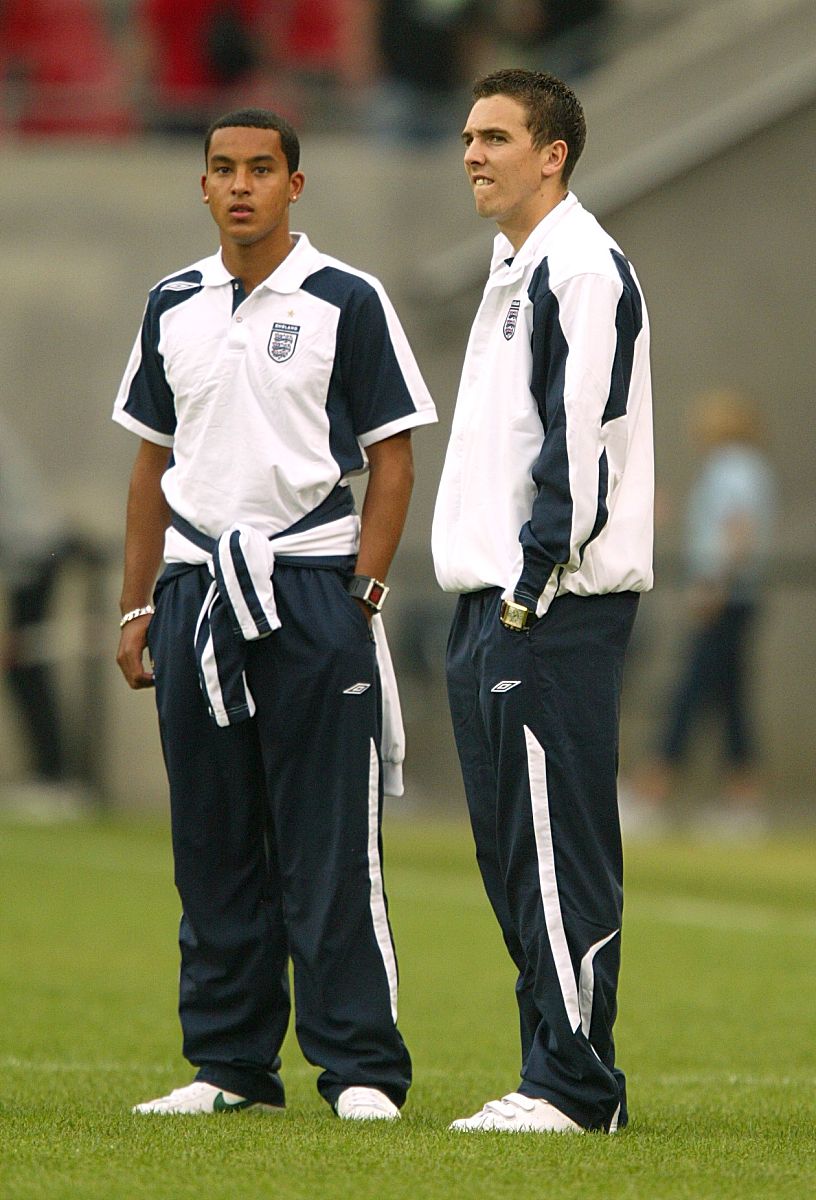 england's theo walcott and stewart downing before the match agai
