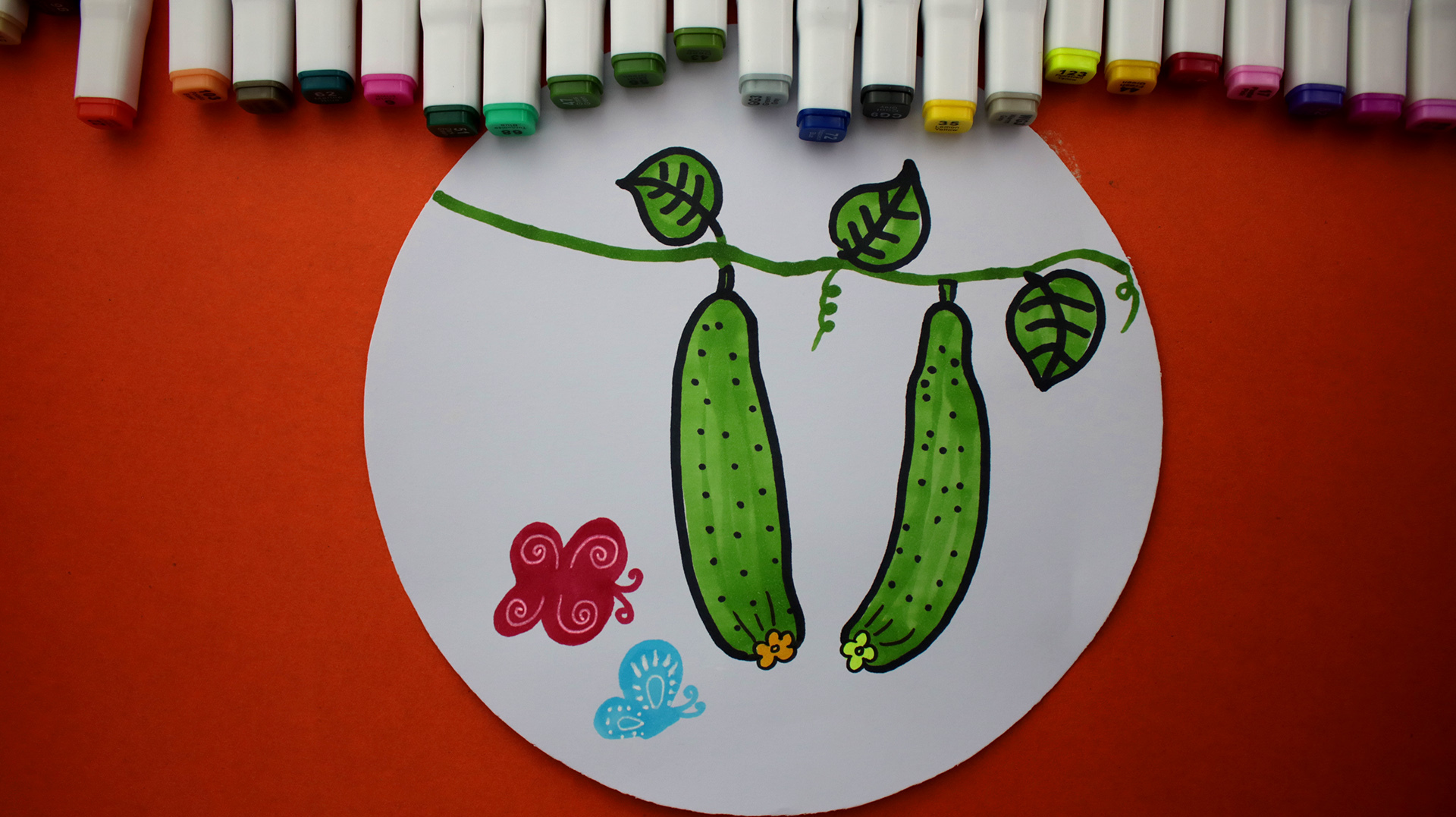 结在藤上的黄瓜简笔画，真好看！