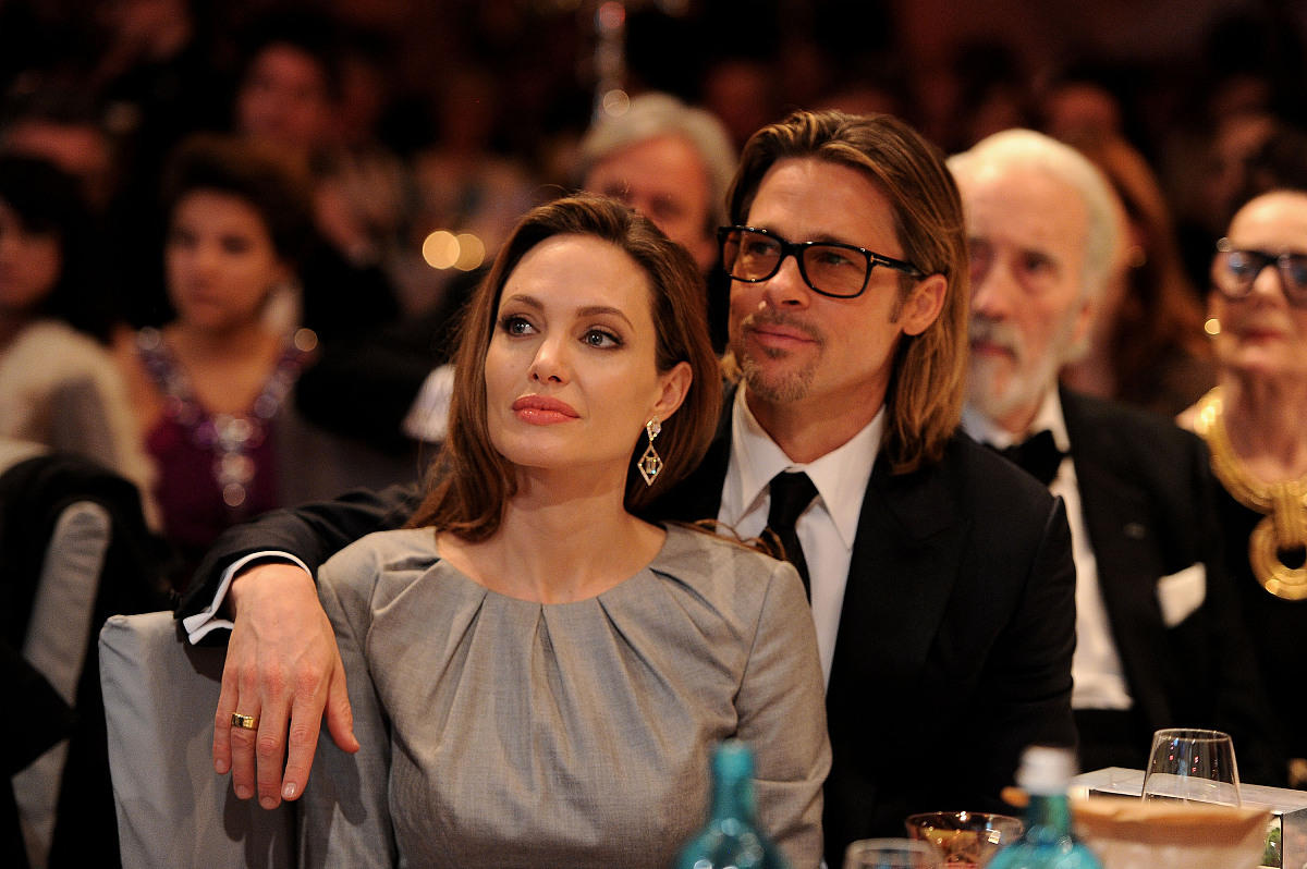 berlin, germany - february 13:  angelina jolie and brad pitt att