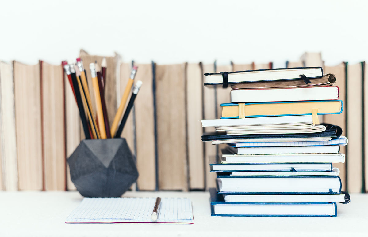 education concept background, many books piles with copy space f