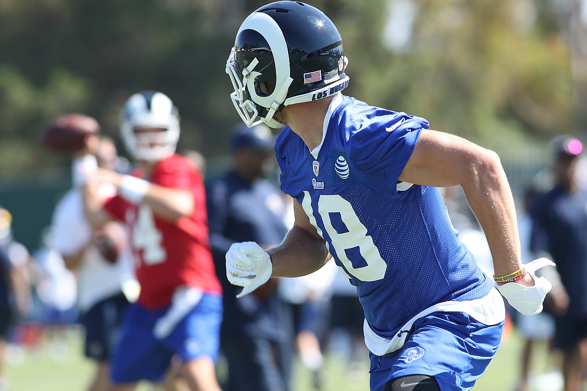 irvine, ca - july 29:  cooper kupp #18 of the los angeles rams l