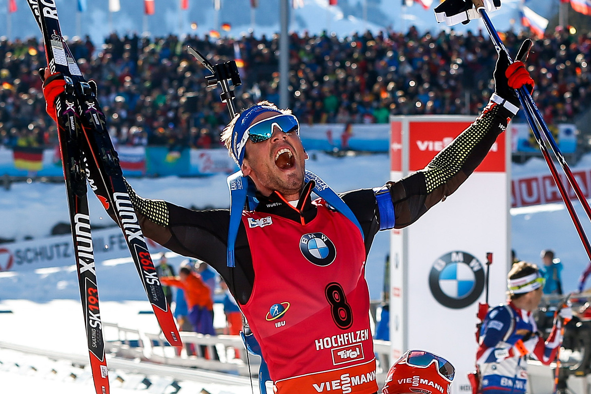 hochfilzen, austria - february 19: simon schempp of germany wins