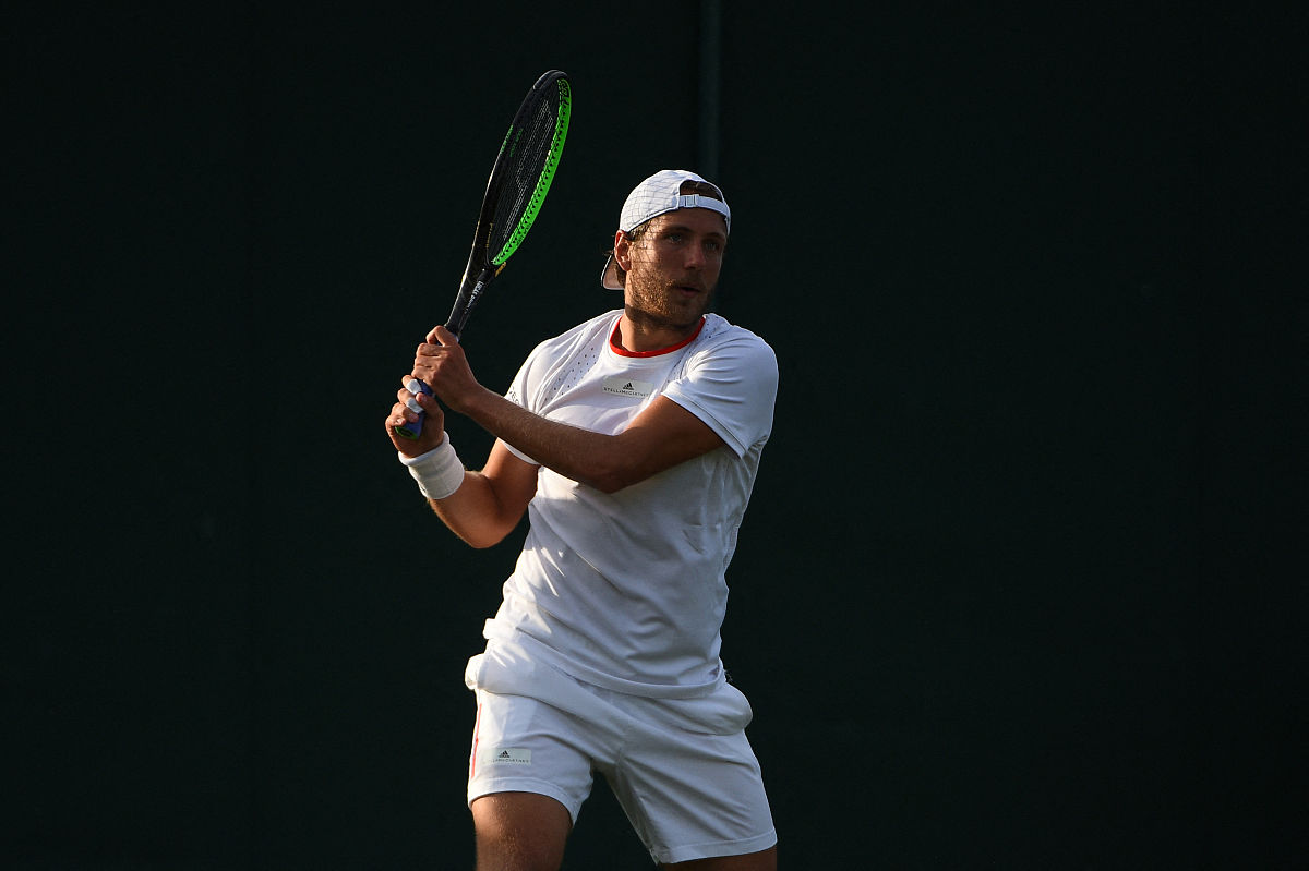 wimbledon - mens first round. lucas pouille (fra) during his fir