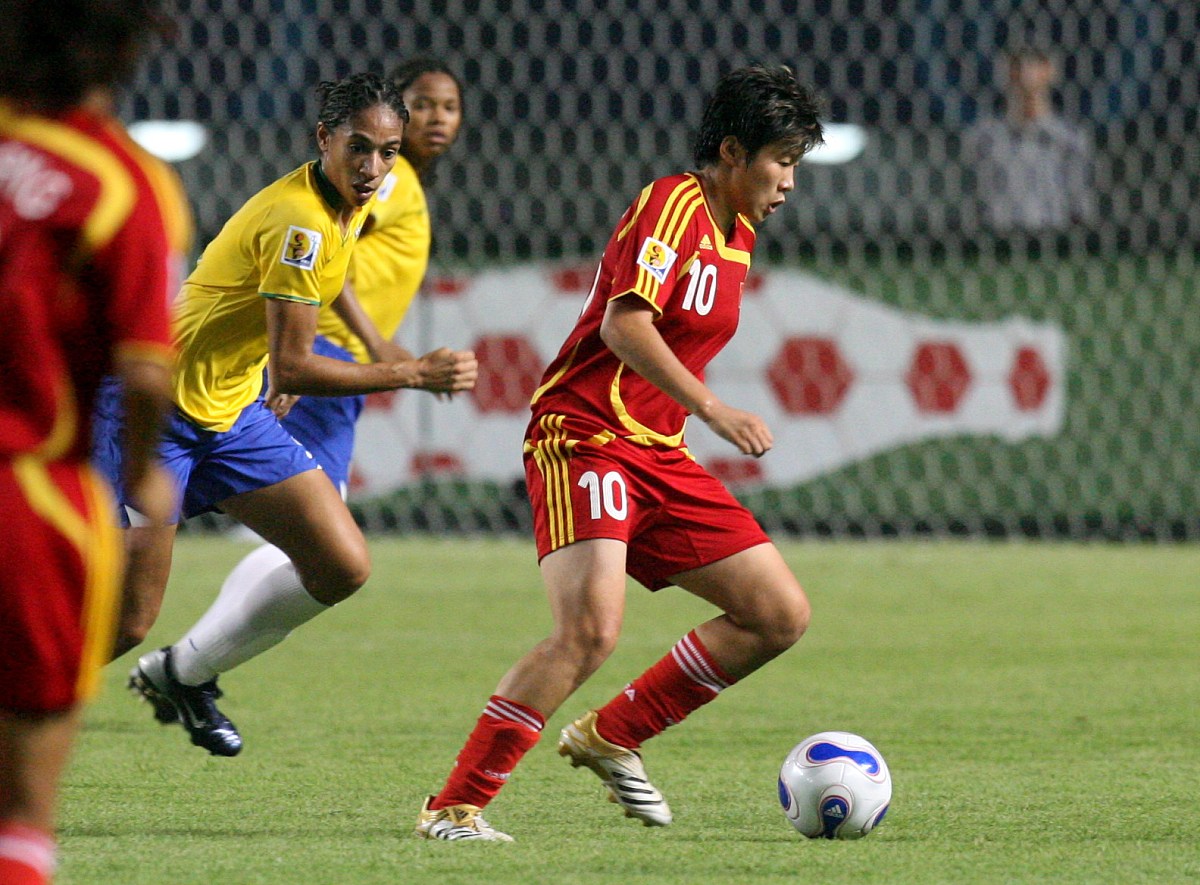2007年9月15日,湖北武汉,2007女足世界杯d组小组赛,中国0-4不敌巴西.