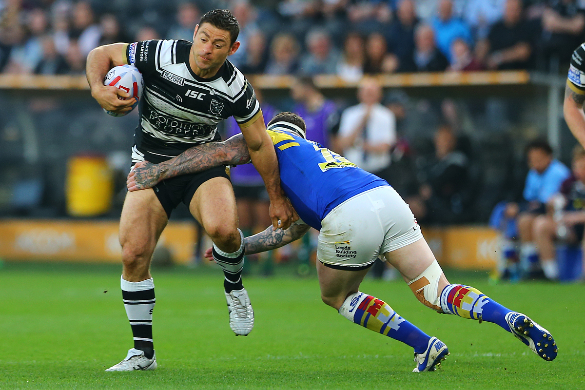 hull, england - april 19: mark minichiello (l) of hull fc is tac