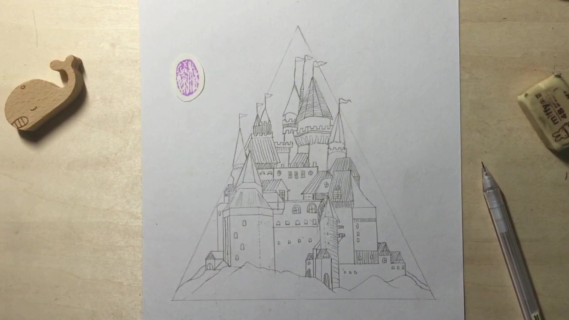 手绘黑白插画-城堡(一)铅笔先画个