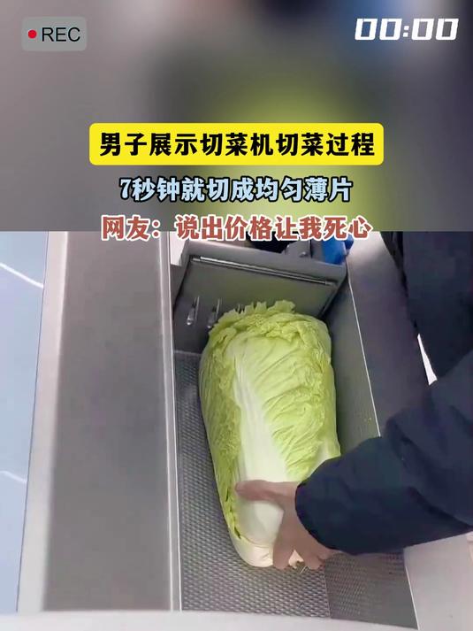 男子展示切菜机切菜过程，7秒钟就切成均匀薄片，网友：说出价格让我死心