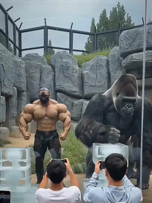 谁能想到!大猩猩被肌肉男 “贴脸秀肌肉”,表情直接从高冷到懵圈,画面太魔性!