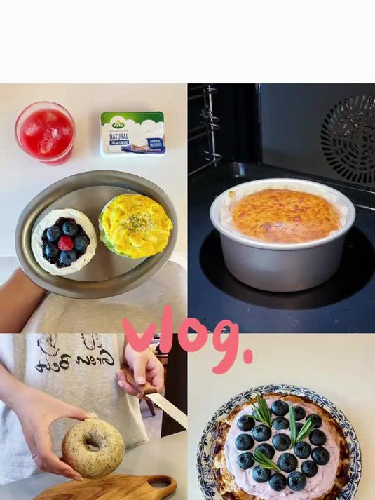 早午餐吃什么｜咸甜双拼贝果三明治，还烤了蓝莓巴斯克